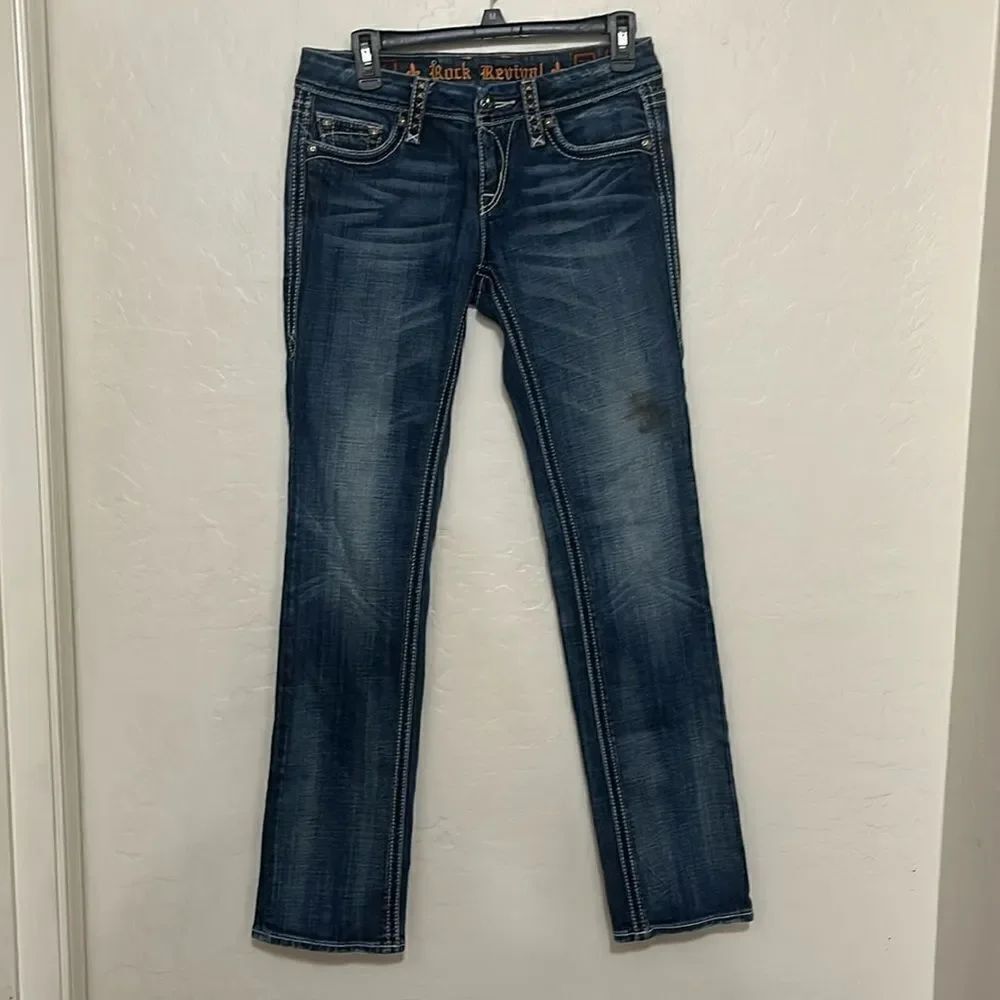 Rock Revival Cecilia Straight Studded Distressed Denim Contemporary Casual Jeans
